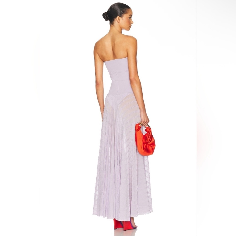 Helsa June Strapless Sheer Knit Bodysuit Lavender Purple Maxi Dress size Large - Picture 5 of 12